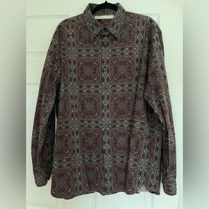 Perry Ellis Mens Burgandy & Gray Patterned Shirt. Sz Xl. GUC.